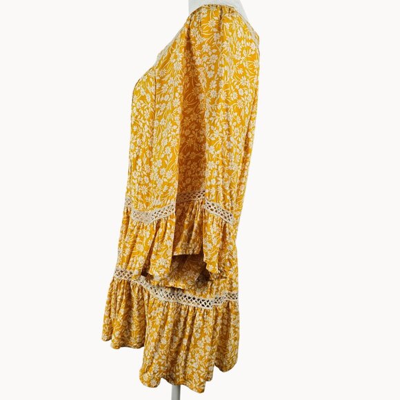Womens Magnolia Lane L Tunic Yellow Floral Ruffled Boho Cottage Prairie Country - Picture 6 of 15